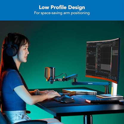 Mount-It! Mic Arm, Microphone Boom Arm, Adjustable Full Motion Mic Desk Mount, for Streaming, Gaming, Podcast, Recording, 3/8" and 5/8" Compatible, Low Profile Design, Height up to 27.8", Black