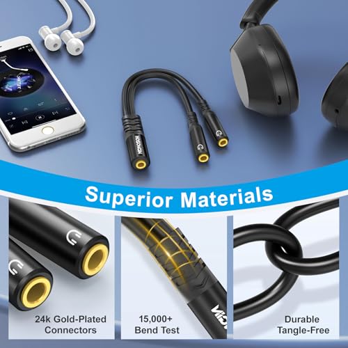 HOSONGIN 3.5mm TRS Female to Dual 3.5mm TRS Female Y Splitter Cable, 1/8 Inch Headphone Aux Splitter for Smartphones, Tablets, Laptops, Amplifiers - 0.6Ft（7.8 inch）