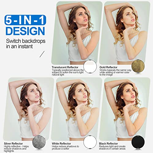 WELLMAKING 43'' Reflector Photography with Tilt Adapter for Studio Outdoor | 110cm 5-in-1 Light Reflector, Foldable with Carrying Bag, Portable Setup,Premium Coating, Translucent Silver Gold White Black - size: 43 Inch (110cm)