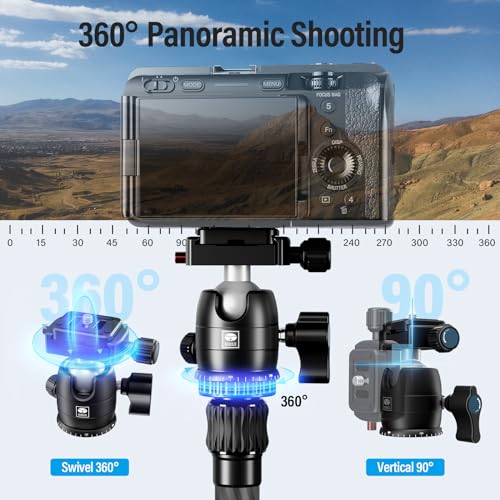SIRUI Lightweight Carbon Fiber Travel Tripod, 52" Compact Camera Tripod with 360°Ball Head Kit, Detachable Center Column, Max Load 13.23lbs/6kg, Traveler 5CX - style: Carbon Fiber Tripod