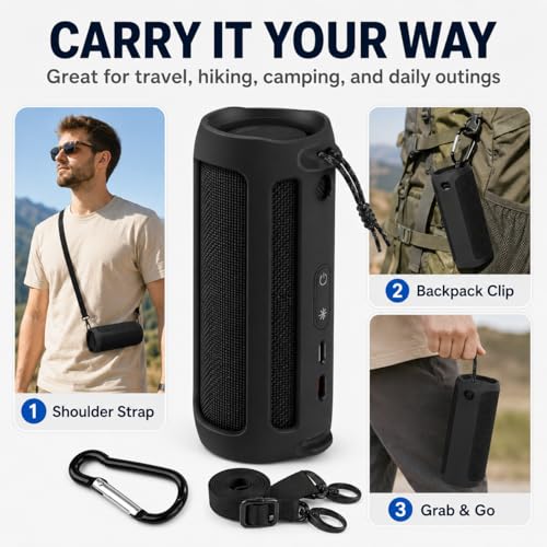 Silicone Case Compatible for FLIP 5 Portable Bluetooth Speaker, Gel Soft Skin Cover, Rubber Case, Travel Carry Pouch with Strap Not for Flip 6 (Speaker not Included | Soft Silicone Case for Flip 5 Speaker, Made for Grip, Travel Carry, and Everyday Cratch