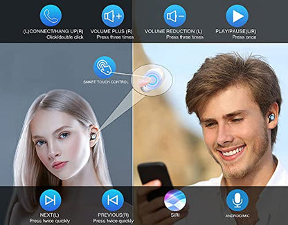 Wireless V5.3 Bluetooth Earbuds Compatible with Samsung Galaxy A32 5G Updated Micro Thin Case Quad Mic 8D Bass IPX7 Waterproof/Sweatproof - color: White Mini