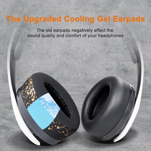 SOULWIT Earpads for Sony PS5 Pulse 3D Wireless Headset, Cooling Gel Replacement Ear Pad Cushions with Noise Isolation Foam - Black Gold - color: Black Gold