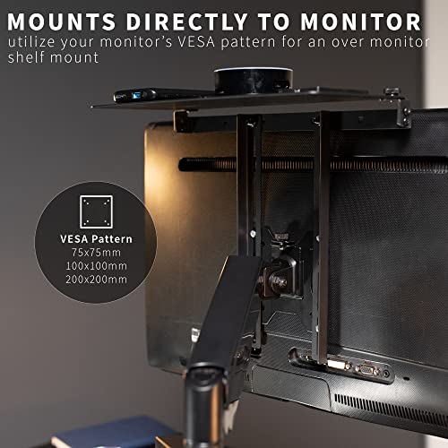VIVO 13 inch Over Under VESA Monitor Shelf Mount, Holds Media Devices, Speakers, Routers, and More, Fits VESA 75mm, 100mm, 200mm, Black, MOUNT-SF01M