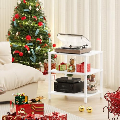 3-Tier AV Media Player Stand, White Stereo Cabinet, Modern Stereo Cabine,Game Console Shelf,Wooden TV Stand,Multifunctional Entertainment Center, Suitable for Home, Conference Room - color: White, size: 3 Tier