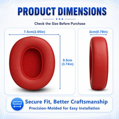 Replacement Ear Pads for Skullcandy Crusher Wireless ANC/Evo/540, Hesh3/ANC/Evo, Venue ANC Over-Ear Headphones, Protein Leather Cushions with Memory Foam, Red - color: Red