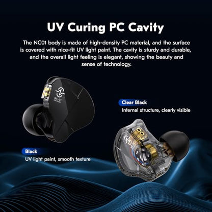 CCZ NC01 Gospel Gaming Earbuds, Stereo Sound in Ear Monitor Headphones Wired, Customized Dual Magnetic DD IEMS Earphone with Detachable Tangle-Free Cable PC Cavity for Computer (with mic, Clear Black)