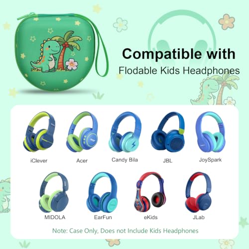 Kids Headphone Case for iClever/Acer, Dinosaur Green(Case Only) | for iClever BTH12 HS19 BTH22 BTH20 BTH18 BTH26/JBL Junior 320/MIDOLA/JoySpark/eKids/ ADOOPE/JLab Girls Boy Kids Headphone - color: Dinosaur Print - Green