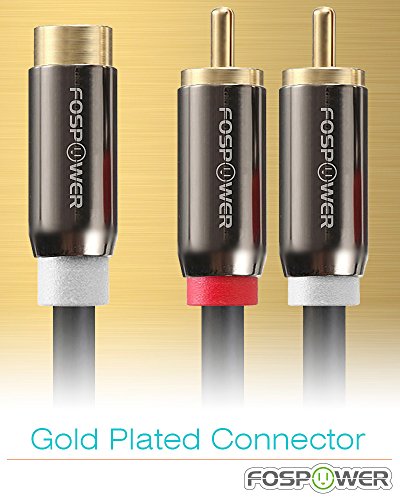 FosPower Y Adapter (8 inch) 2 RCA (Male) to 1 RCA (Female) Stereo Audio Y Adapter Subwoofer Cable (24k Gold Plated) 2 Male to 1 Female Y Splitter Connectors Extension Cord | Dual-shielded RCA Y-splitter cable (2 RCA male to 1 RCA female) with 24K gold con