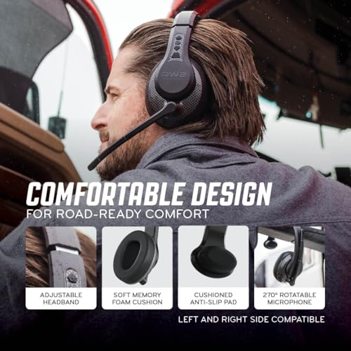 RoadWarrior RW2 Bluetooth Trucker Headset – 40mm Driver ENC Mic | Battery Indicator, 30+ Hour Battery Life, 100ft Wireless Range, IP54 Rated, Noise Cancelling Microphone, Over-Ear Fit