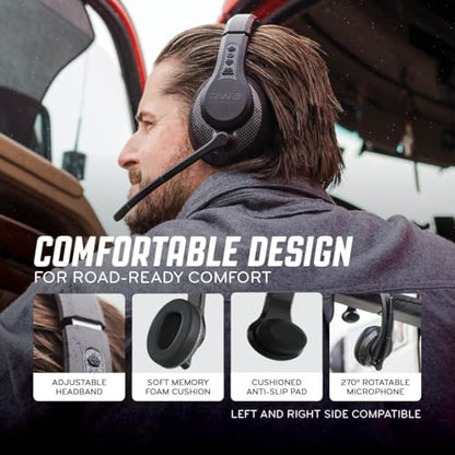 RoadWarrior RW2 Bluetooth Trucker Headset – 40mm Driver ENC Mic | Battery Indicator, 30+ Hour Battery Life, 100ft Wireless Range, IP54 Rated, Noise Cancelling Microphone, Over-Ear Fit