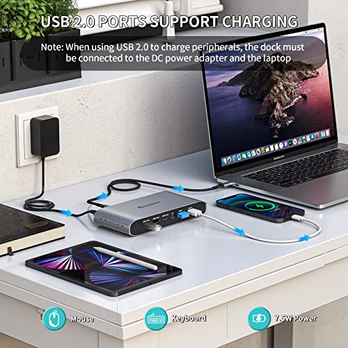 Minisopuru DS808 DisplayLink Docking Station 3 Monitors with 2 HDMI 2 DP