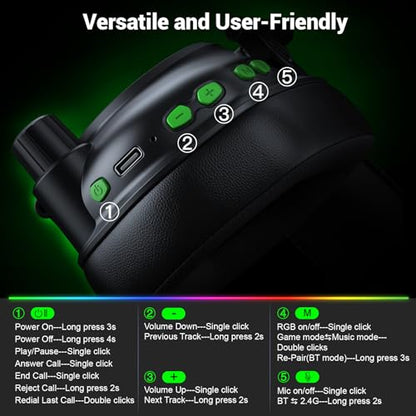 Krysenix Wireless Gaming Headset for Xbox Series,PC,PS5,PS4,Switch-Black | 50mm Drivers,2.4 GHz Wireless & Bluetooth 5.4 Gaming Headphones with Noise Canceling Microphone,RGB Lighting,1200mAh Battery - color: Black for XBOX