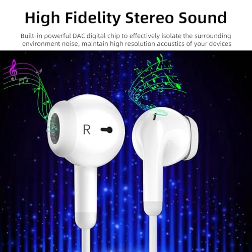 Wired Earbuds Headphones for Chromebook ThinkPad Laptops,3.5mm Plug | Noise Cancelling Ear Buds with Microphone,3,5mm Jack Earphones for Kindle Fire Tablet/Samsung A14 A15/Switch PC School - color: White