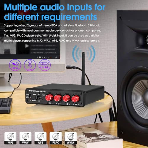 4 Channel Bluetooth Amplifier, 50W x 4 Audio Power Amp, Hi-Fi Home Stereo Speaker Receiver [Douk Audio M4]