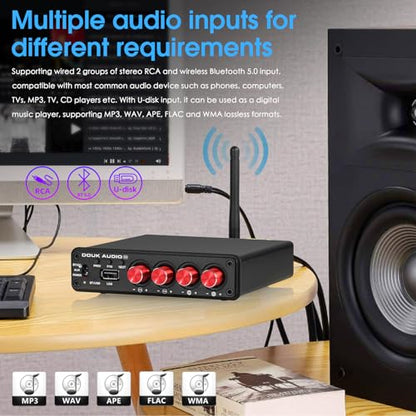 4 Channel Bluetooth Amplifier, 50W x 4 Audio Power Amp, Hi-Fi Home Stereo Speaker Receiver [Douk Audio M4]