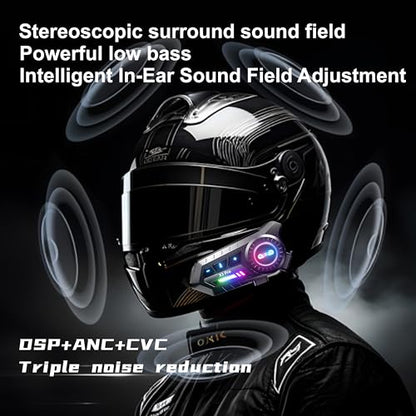 Motorcycle Bluetooth Headset with Microphone,Wireless Helmet Intercom Communication System, Noise Canceling, Ultra-Long Battery Life, Fit for Full-Face Helmets, Riding & Delivery