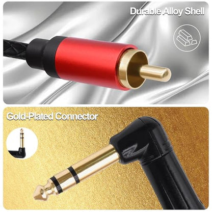 1/4 6.35mm TRS to 2 RCA Audio Splitter Cable Adapter 0.5M | Stereo Y Cable,Angle 6.35mm to Dual RCA Male,for CD/DVDs Speakers Amplifiers