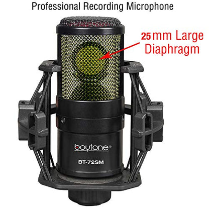 Boytone, Professional Cardioid Studio Recording Mic 25mm Diaphragm USB Microphone Streaming Vocal Recording, Podcasting Condenser Microphone for PC and Mac, Quality Sound (BT-72SM)