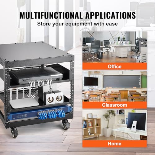 VEVOR 9U Open Frame Server Rack, 23''-40'' Adjustable Depth, Free Standing or Wall Mount Network Server Rack, 4 Post AV Rack with Casters, Holds All Your Networking IT Equipment AV Gear Router Modem - size: 9U