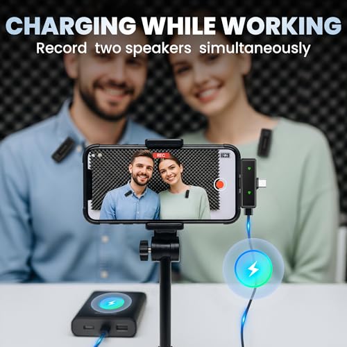 CAHAYA Microphone for iPhone Mic: YouTube Wireless Lavalier Microphone with Noise Cancelling & Charging Case 3-in1 USB-C/Lightning for PC iPhone Android 24H Battery for TikTok Vlog Studio Mic