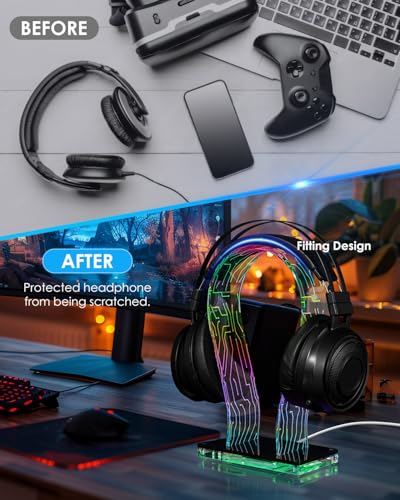 HAYVAN LED Gaming Headphone Stand - RGB Headset Holder for Desk with 60,000+ Colors & App Control, Premium Acrylic USB Light for Gamers