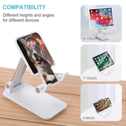 Cute Dog Wearing Headphones Phone Stand Portable Travel, Phone Holder for Desk Compatible with iPhone 17/16/15 Pro Max Air, Cell Phone Stand Adjustable Office Accessories - color: white-style