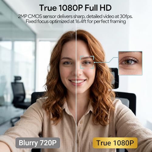 1080P Webcam with Microphone Noise Reduction Auto Exposure | 90°FOV Wide Angle Privacy Cover,USB-A to C Adapter,Plug & Play Streaming Camera for PC/Mac/Switch 2,Zoom/Teams/Skype/Meetings - size: 1080p