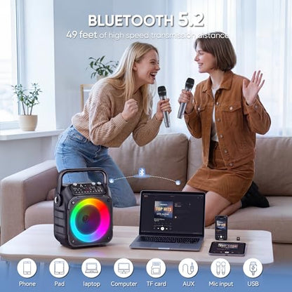 Karaoke Machine, Portable Bluetooth Speaker with 4 Wireless Microphones for Adults & Kids with Lights, Karaoke Microphone with PA System Supports USB/TF/FM/AUX for Home Party Home System Packages - size: 4 Mics