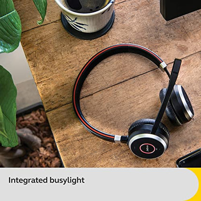 Jabra Evolve 65 SE Link380a UC Stereo Stand- Bluetooth Headset with Noise-Cancelling Microphone, Long-Lasting Battery and Dual Connectivity - Works with All Other Platforms - Black - size: UC, style: Stereo with Stand