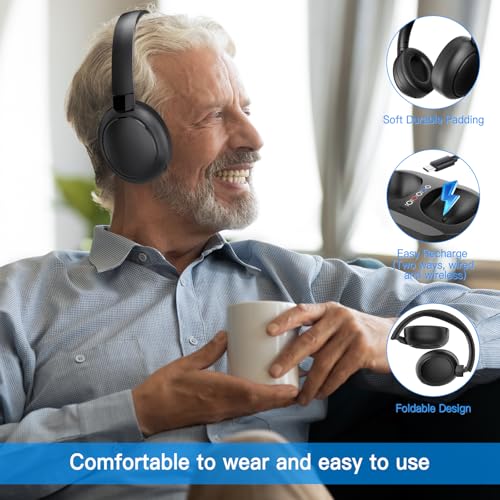 Wireless TV Headphones for Seniors with Transmitter Charging Dock, Digital Optical AUX RCA Plug and Play Wireless Headphones for Watching TV, No Audio Delay, 100ft Range, Hearing Impaired Gifts