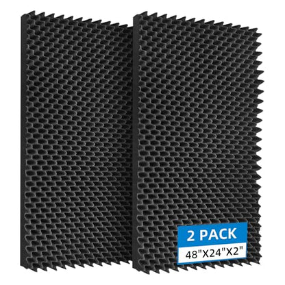 2 Pack Sound Proof Foam Panels |48"×24"×2" Quick-Recovery Soundproof Wall Panels | High Density Sound Dampening Panels for Home Studio - color: 2Pack Black