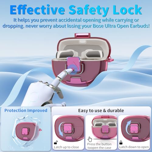 for Bose Ultra Open Earbuds Case with Secure Lock & Phone Stand, Soft TPU Shockproof Protective Clear Case for Bose Open Ear Earbuds Accessories with Cleaning Pen & Keychain (Deep Rose) - color: Deep Rose
