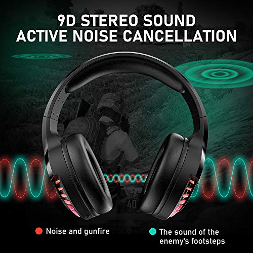 Wireless RGB Bluetooth Gaming Headphone with Noise Cancellation-Black - color: Black, size: Wired+BT