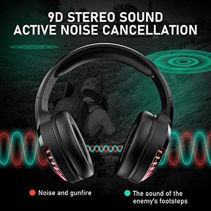 Wireless RGB Bluetooth Gaming Headphone with Noise Cancellation-Black - color: Black, size: Wired+BT