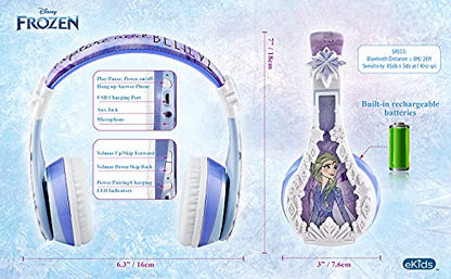 eKids Disney Frozen 2 Bluetooth Headphones with Microphone, Volume Reduced to Protect Hearing, Adjustable Wireless Headphones for School Home Travel, for Fans of Anna and Elsa - color: Frozen 2