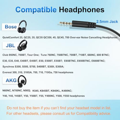 3.5mm to 2.5mm Audio Cable Replacement Cord for Bose Headphones Aux Wire | In-line Mic, Volume Control, Work for Bose NC700 QuietComfort Ultra 45 QC45 QC35II QC35 QC25 JBL Tune 720BT 660NC 670NC 770NC