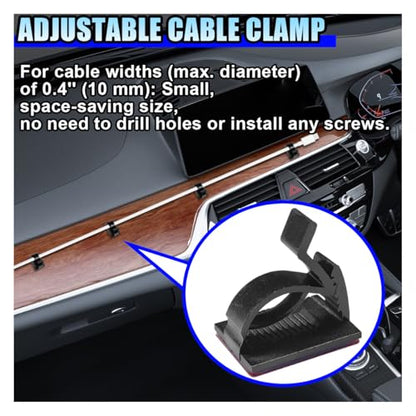 50PCS Adjustable Cable Clips Self Adhesive Cord Organizer - Sticky Wire Clamp Management Cord Holder for Car Dash Cam Home Office Desk Wall Tables