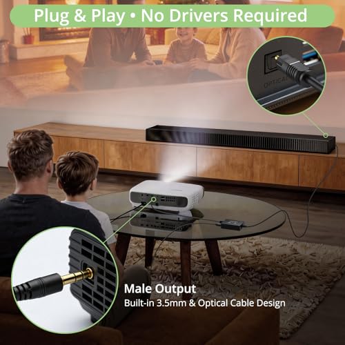 3.5 mm to Optical Audio Cable Analog to Digital Audio Converter with Built-in AUX and Optical Cables, 48KHz PCM, Compact Plug-and-Play Adapter for Laptop, Projector, Computer to Soundbar - color: 3.5mm to Optical Cable
