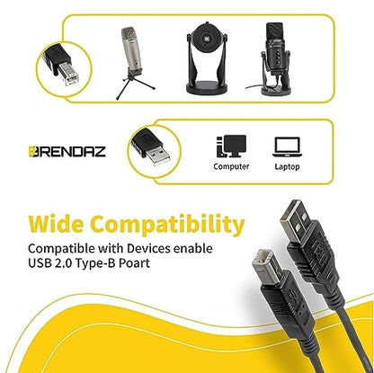 BRENDAZ 10ft. USB Cable Compatible with Samson G-Track Pro USB Microphone & C01U Pro USB Condenser Mic. (10-Feet) - size: 10-Feet