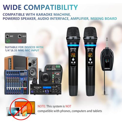 Dual Wireless Microphones Rechargeable, UHF Metal Wireless Mic System Cordless Microphone Professional with Channel Control for Karaoke Singing Church Events - style: WM-2 B