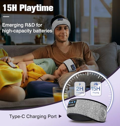 LC-dolida Sleep Headphones Wireless Bluetooth Headband Headphones for Sleeping Music Band Cozy Sleep Mask with Thin HD Stereo Speakers Perfect for Side Sleepers(Sliver) - color: Sliver