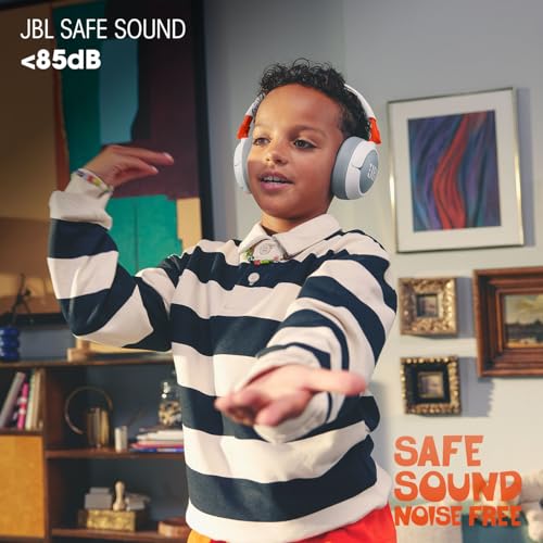 JBL Junior 470NC - Cancelling Kids Headphones - White | JBL Safe Sound 85dB, Parental Control with Customizable Volume Playtime, Easy monitoring, Active Noise Cancelling