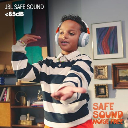 JBL Junior 470NC - Cancelling Kids Headphones - White | JBL Safe Sound 85dB, Parental Control with Customizable Volume Playtime, Easy monitoring, Active Noise Cancelling
