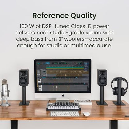 Kanto ORAMW 100W Powered Reference Desktop Computer Speakers with Bluetooth 5.0 and USB-C Input | Bi-Amplified | 100 Hz Automatic Crossover | Reference Quality Sound | Pair | White - color: White, size: 3" Woofer - 100 Watts