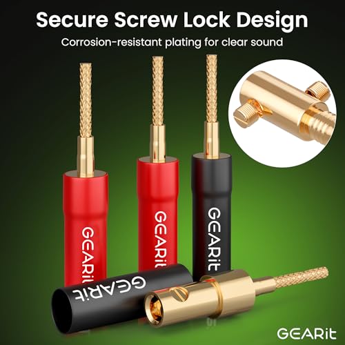 GEARit Flex Pin Banana Plugs for Speaker Wire, 6 Pairs, 24K Gold-Plated - color: Black and Red, size: PVC - Banana Plugs (Flex Pin - Spring Terminal)