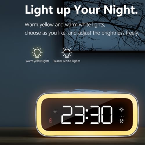 IHAO 5in1 Multi-Functional Alarm Clock with Wireless Charging 15W Fast Charger for Phone & Earbuds 3 Group Alarms, Dimmable Night Light, USB Port, Digital Clock Adjustable Light Mini Mirror QXF-805 - color: Wireless Charger Alarm Clock Qxf-805 White