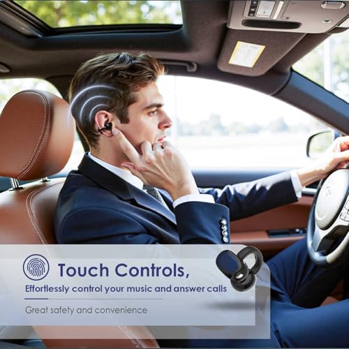 Open Ear Ring True Open Ear Headphones, Lightweight Comfort Open Ear Clip Wireless Earbuds, 40H Play Bluetooth 5.4 Headphones with Smart Digital Display Design Fit Sports Running, Workout Black