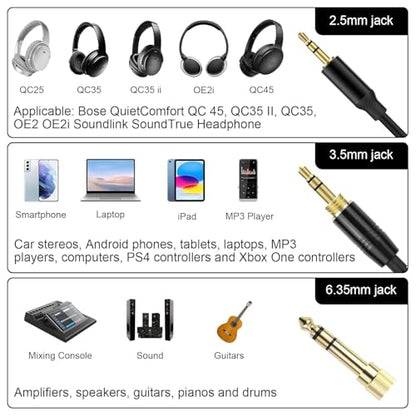QC45 Coiled Audio Cable,Replacement Audio Cable Cord Compatible with Bose QC45/QC35/QC35 II/NC700 Headphones,2.5mm to 3.5mm(1/8") Extension Wire with 6.35mm(1/4") 6-16ft (Black) - color: Black