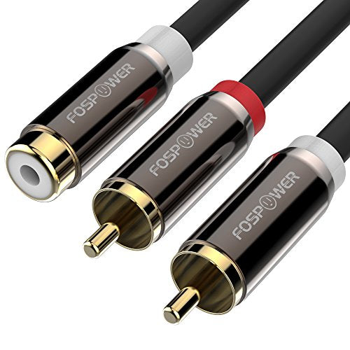 FosPower Y Adapter (8 inch) 2 RCA (Male) to 1 RCA (Female) Stereo Audio Y Adapter Subwoofer Cable (24k Gold Plated) 2 Male to 1 Female Y Splitter Connectors Extension Cord | Dual-shielded RCA Y-splitter cable (2 RCA male to 1 RCA female) with 24K gold con
